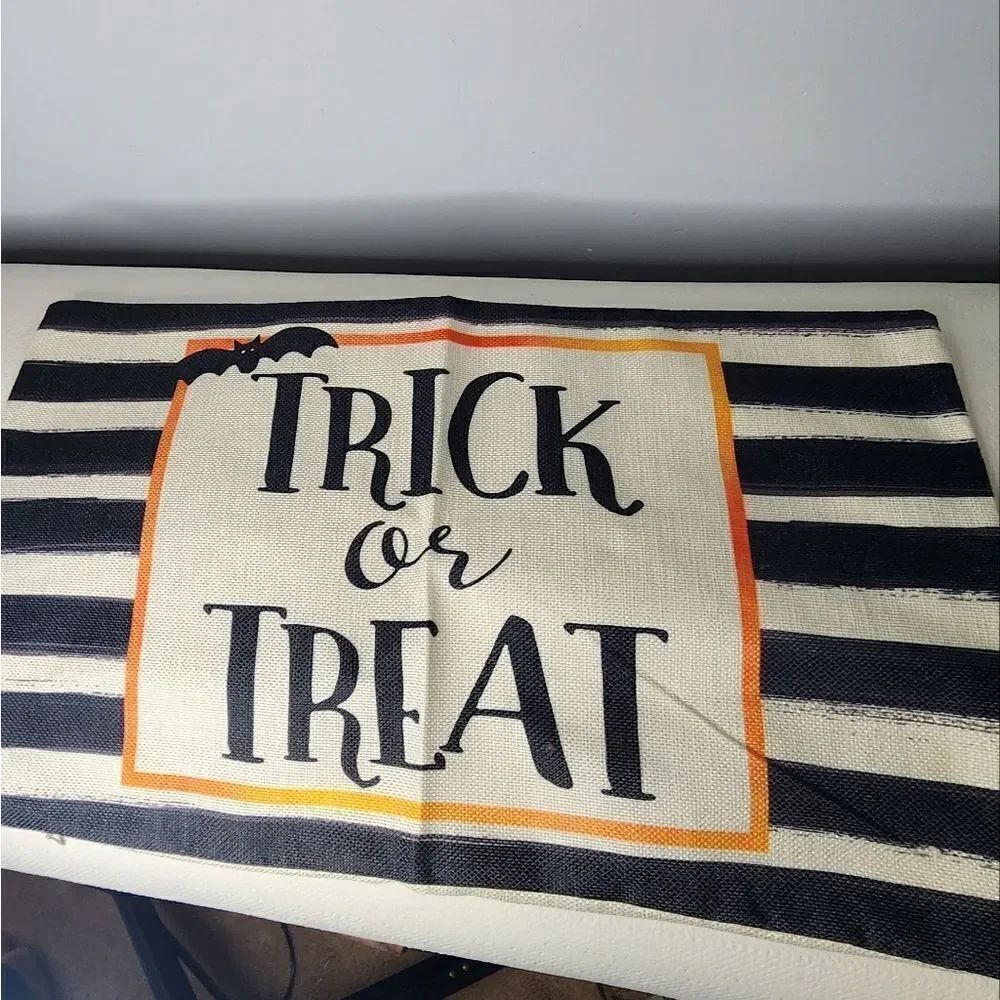 Halloween Pillow Cover Trick or Treat Bats Black White Stripe Cover Only